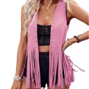 Dámská vesta s třásněmi a kovovými cvočky bez zapínání polyester elastan bez rukávů pro volnočasové nošení a stylové vrstvení 2