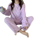 Damska vinter plysch pyjamas i polyester och spandex Enfärgad varm set med lång ärm och byxor Universell storlek 20