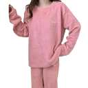 Damska vinter plysch pyjamas i polyester och spandex Enfärgad varm set med lång ärm och byxor Universell storlek 21