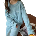 Damska vinter plysch pyjamas i polyester och spandex Enfärgad varm set med lång ärm och byxor Universell storlek 3