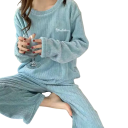 Damska vinter plysch pyjamas i polyester och spandex Enfärgad varm set med lång ärm och byxor Universell storlek 6