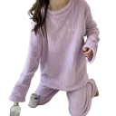 Damska vinter plysch pyjamas i polyester och spandex Enfärgad varm set med lång ärm och byxor Universell storlek 8