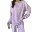 Damska vinter plysch pyjamas i polyester och spandex Enfärgad varm set med lång ärm och byxor Universell storlek 9