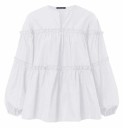 Dámská volná košile dlouhý rukáv Elegantní halenka s výraznými volánkami Lehký vzdušný střih Bavlna Polyester Módní top pro každodenní 2