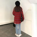 Dámská volná kostkovaná košile s dlouhým rukávem Oversize střih se spadlými rameny Klasický límeček Zapínání na knoflíky Polyester 6