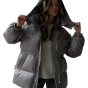 Dámska zimná bunda Kapucňa Zapínanie na zips a patentky Šnúrka v páse Kapsy na ruky Teplý odolný polyester Pohodlná bunda na zimné obdobie 7