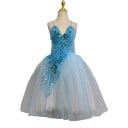 Dámské baletní šaty s dlouhou tylovou sukní, květinovou výšivkou a véčkovým výstřihem, polyester a elastan, taneční oblečení 3
