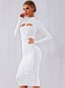 Dámské bílé bandážové midi šaty s dlouhým rukávem a stojáčkem Přiléhavý strečový střih s výřezem na hrudi Materiál polyester a spandex 2