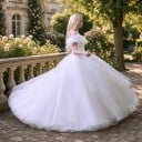 Dámske dlhé plesové šaty s odhalenými ramenami a volánmi so šnurovaním na chrbte a vrstvenou sukňou v princeznovskom štýle 5