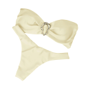 Dámske dvojdielne bikiny s bandeau topom a zlatou sponou Jednofarebné plavky s tanga nohavičkami pre elegantný letný vzhľad 2