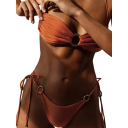 Dámske dvojdielne bikiny s kovovými krúžkami Zaväzovanie na šnúrky Bandeau podprsenka Tanga nohavičky Elegantné letné plavky na pláž 7
