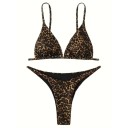Dámske dvojdielne bikiny s leopardím vzorom Trojuholníkový top s nastaviteľnými ramienkami a tangá nohavičky Plavky na leto 1
