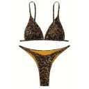 Dámske dvojdielne bikiny s leopardím vzorom Trojuholníkový top s nastaviteľnými ramienkami a tangá nohavičky Plavky na leto 2
