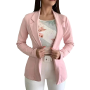 Dámské elegantní sako s límečkem Jednobarevné společenské sako na knoflíky z polyesteru Stylový kabátek v různých barvách pro každodenní nošení 11