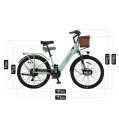 Dámské elektrokolo s předním košíkem Motor 250 W Baterie 48 V 10,4 Ah Dojezd 100 km Kotoučové brzdy 7 rychlostí Nosnost 120 kg Do města 4