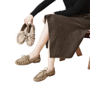 Dámské formální boty Mokasíny s ozdobnou tkaničkou Řasený přední díl Nízký blokový podpatek Materiál PU kůže a pryž Na každý den 5