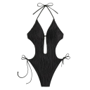 Dámske jednodielne monokiny s hlbokým výstrihom a zaväzovaním polyester elastan plavky na pláž a kúpanie 6