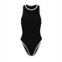 Dámské jednodílné plavky Černá barva Jednobarevné Provedení Výstřih do V Široká ramínka Polyester Spandex Elastické Letní plážové plavky 3