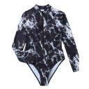 Dámské jednodílné plavky Dlouhý rukáv Výstřih do V na zip Polyester Spandex Elastické sportovní plavky k moři i bazénu 2