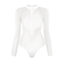 Dámské jednodílné plavky Jednobarevné Provedení Výstřih do V Zip ve výstřihu Dlouhé rukávy Polyester Spandex Elastické Plavky na pláž i sport 2