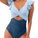 Dámské jednodílné plavky Krátký rukáv s volánkami Výstřih do V Polyester Spandex Elastické plavky k moři i bazénu 3