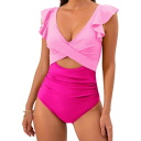 Dámské jednodílné plavky Krátký rukáv s volánkami Výstřih do V Polyester Spandex Elastické plavky k moři i bazénu 4