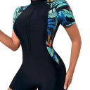 Dámské jednodílné plavky Krátký rukáv Zip ve výstřihu Kraťasový spodek Jednobarevné Polyester Spandex Sportovní plavky modrá