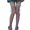 Dámské krajkové punčocháče s mašlí a květinovým vzorem, síťované sexy punčochy pro noční klub, cosplay a párty styl Y2K JK 4