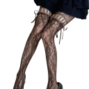 Dámské krajkové punčocháče s mašlí a květinovým vzorem, síťované sexy punčochy pro noční klub, cosplay a párty styl Y2K JK 16
