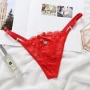 Dámske krajkové tanga s mašličkou a trblietavým príveskom vpredu Tenké lesklé bočné pásky s krúžkami Nylon a spandex Univerzálna veľkosť 3