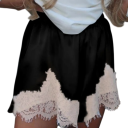 Dámské kraťasy Vysoký pas Volný střih Jednobarevné Krajka Bavlna Polyester Pohodlné letní šortky s krajkovým zdobením 1