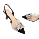 Dámske lodičky slingback Ozdobná spona s kamienkami Priehľadný pásik Špicatá špička Ihlový podpätok PU PVC a guma Na svadbu aj párty 2