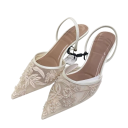 Dámské lodičky slingback se špičatou špičkou a jehlovým podpatkem květinová výšivka na síťovině svršek PU pryžová podrážka na svatbu 4