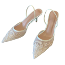 Dámské lodičky slingback se špičatou špičkou a jehlovým podpatkem květinová výšivka na síťovině svršek PU pryžová podrážka na svatbu 5