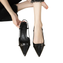 Dámské lodičky slingback se špičatou špičkou a ozdobnou přezkou nízký podpatek lakovaný povrch svršek PU pryžová podrážka do práce 2