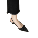 Dámské lodičky slingback se špičatou špičkou a ozdobnou přezkou nízký podpatek lakovaný povrch svršek PU pryžová podrážka do práce 6
