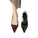 Dámské lodičky slingback se špičatou špičkou a ozdobnou přezkou nízký podpatek lakovaný povrch svršek PU pryžová podrážka do práce 3