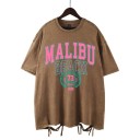 Dámské oversized tričko MALIBU BEACH s vintage potiskem a ozdobným vázáním Streetwear top Ležérní letní móda Stylový volnočasový oděv 5
