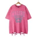 Dámske oversized tričko MALIBU BEACH s vintage potlačou a ozdobným viazaním Streetwear top Ležérna letná móda Štýlový voľnočasový odev 3