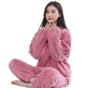 Dámské plyšové pyžamo souprava dlouhý rukáv a dlouhé kalhoty hřejivý materiál univerzální velikost polyester a elastan na spaní i doma 3