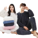 Dámské plyšové pyžamo souprava dlouhý rukáv a dlouhé kalhoty hřejivý materiál univerzální velikost polyester a elastan na spaní i doma 6