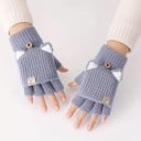 Dámské překlápěcí rukavice Bez prstů Kočičí ouška Pletené Měkký polyester Teplé zimní palčáky S knoflíkem 4