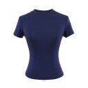 Dámske priliehavé tričko s krátkym rukávom Jednoduchý okrúhly výstrih Elegantný elastický top na bežné nosenie Módny slim fit tričko 7