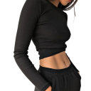 Dámske rebrované tričko s dlhým rukávom Priliehavý strih Elastický materiál Elegantný crop top do pása Ideálne pre každodenný outfit 2