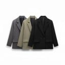 Dámske sako dvojradové Voľný oversize strih Špičaté klopy a vrecká s klopou Podšívka Polyester Elegantné sako do práce 11