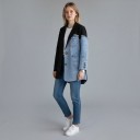Dámske sako Patchwork s denimom Asymetrický strih Klopy Zapínanie na gombíky Podšívka Polyester a bavlna Čierna a modrá Do mesta 3