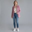Dámské sako s načechraným povrchem Zapínání na 4 knoflíky Špičaté klopy Volný střih Polyester Do kanceláře i na zimu 8