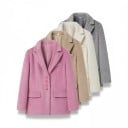 Dámské sako s načechraným povrchem Zapínání na 4 knoflíky Špičaté klopy Volný střih Polyester Do kanceláře i na zimu 12