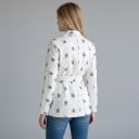 Dámské sako s páskem na zavazování Květinový vzor Klopy a kapsy s klopou Polyester Bílé s modrými květy Do práce i na jaro a léto 10