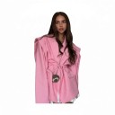 Dámské sako s páskem v pase Zavinovací střih Výrazná ramena Špičaté klopy Kapsy s klopou Polyester Do práce 3
